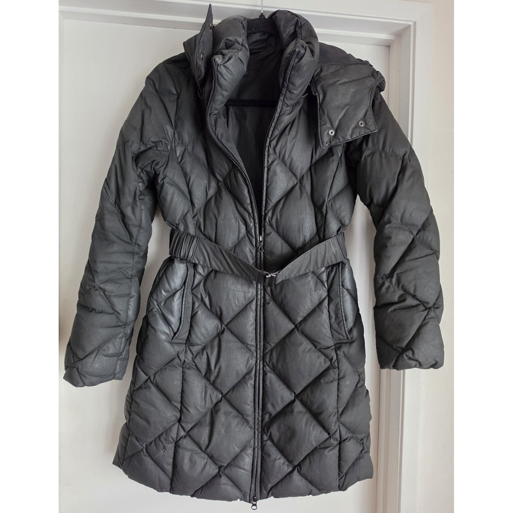 Uniqlo Women XS Quilted Puffer Coat Black Long Sleeve Collared Down Jacket